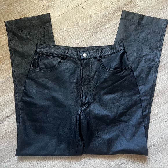 Vintage 80s 90s 100% Leather High Waisted  Pants - Picture 2 of 15